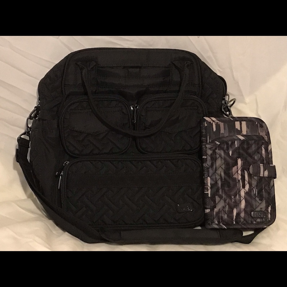 LUG beautiful Brushed Black Mini Puddle Jumper/Riverwalk Black Tandem Wallet.
